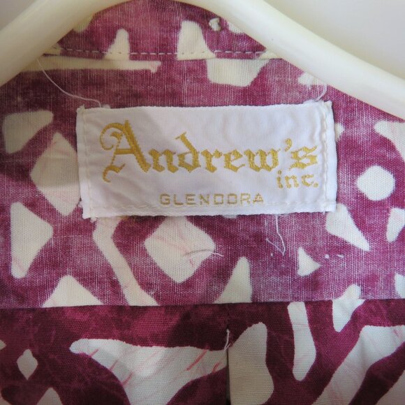 Vintage Andrews Inc. Mens Short Sleeve Button-Up Hawaiian Shirt Burgundy White - Picture 3 of 10